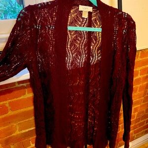 LOFT lace knit cranberry cardigan